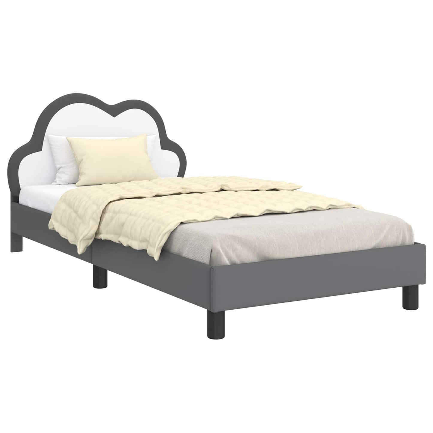 Kinderbettgestell mit Kopfteil Hellgrau 90 x 190 cm PU