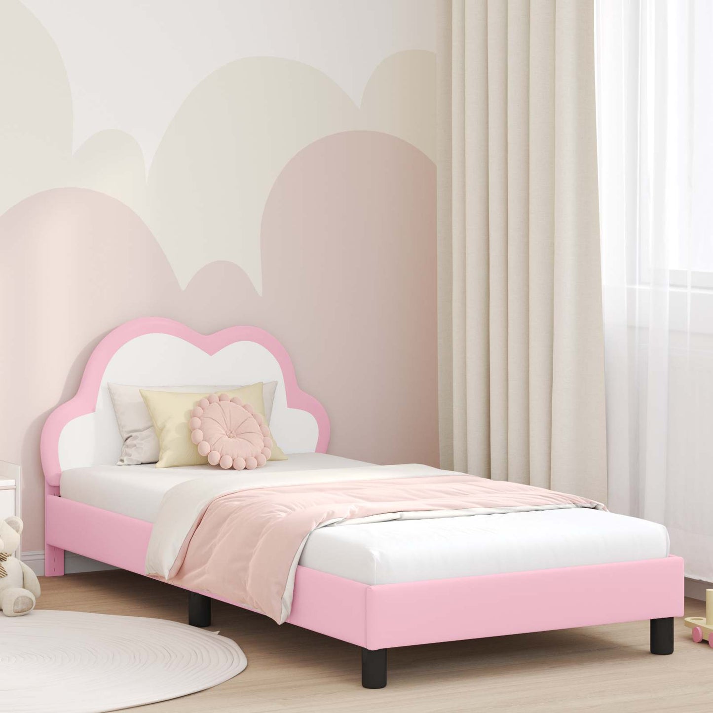 Kinderbettgestell mit Kopfteil Rosa 90 x 200 cm PU