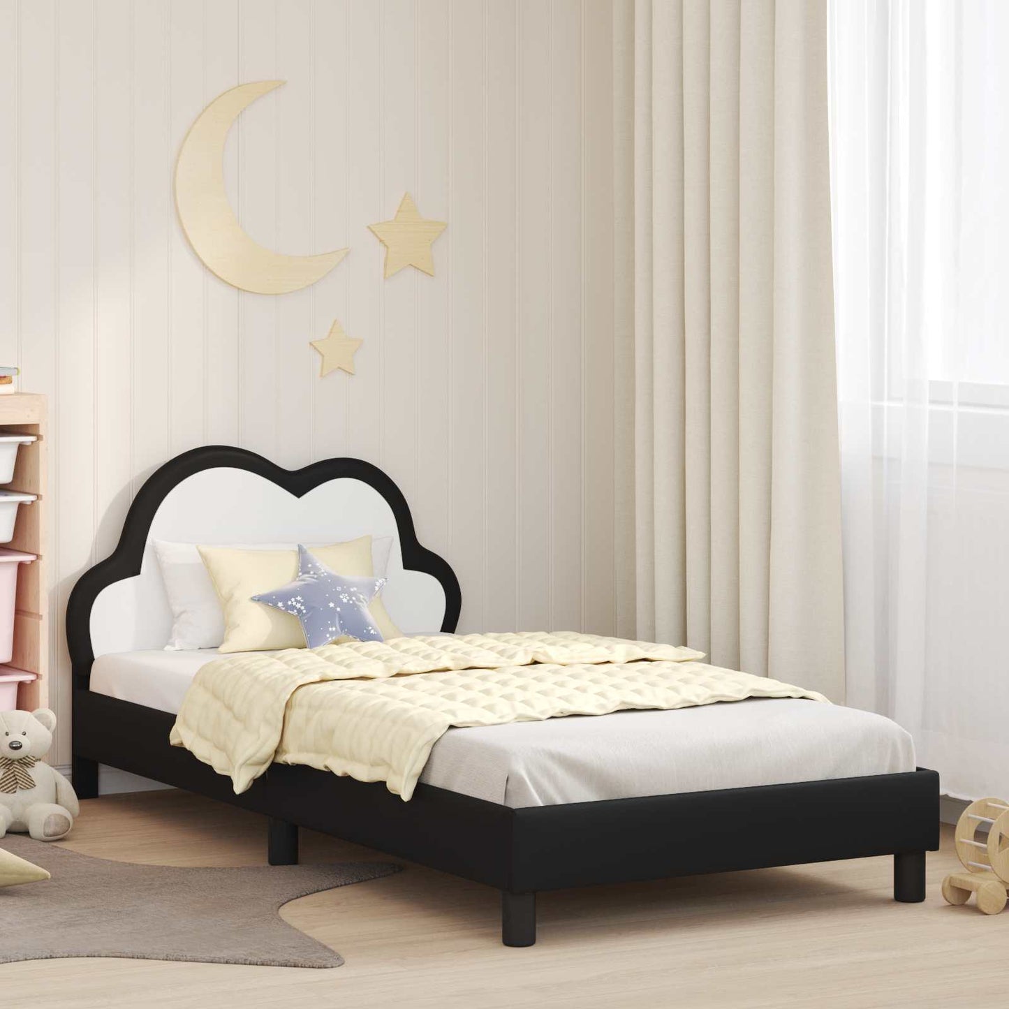 Kinderbettgestell mit Kopfteil Schwarz 90 x 200 cm PU