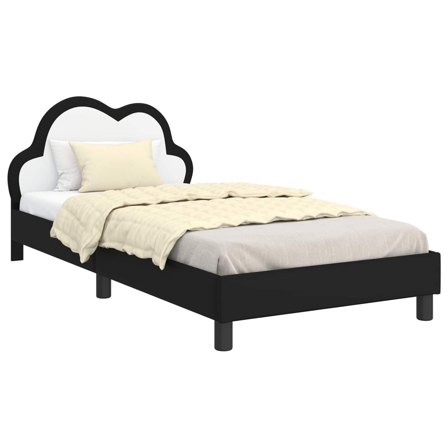 Kinderbettgestell mit Kopfteil Schwarz 90 x 200 cm PU