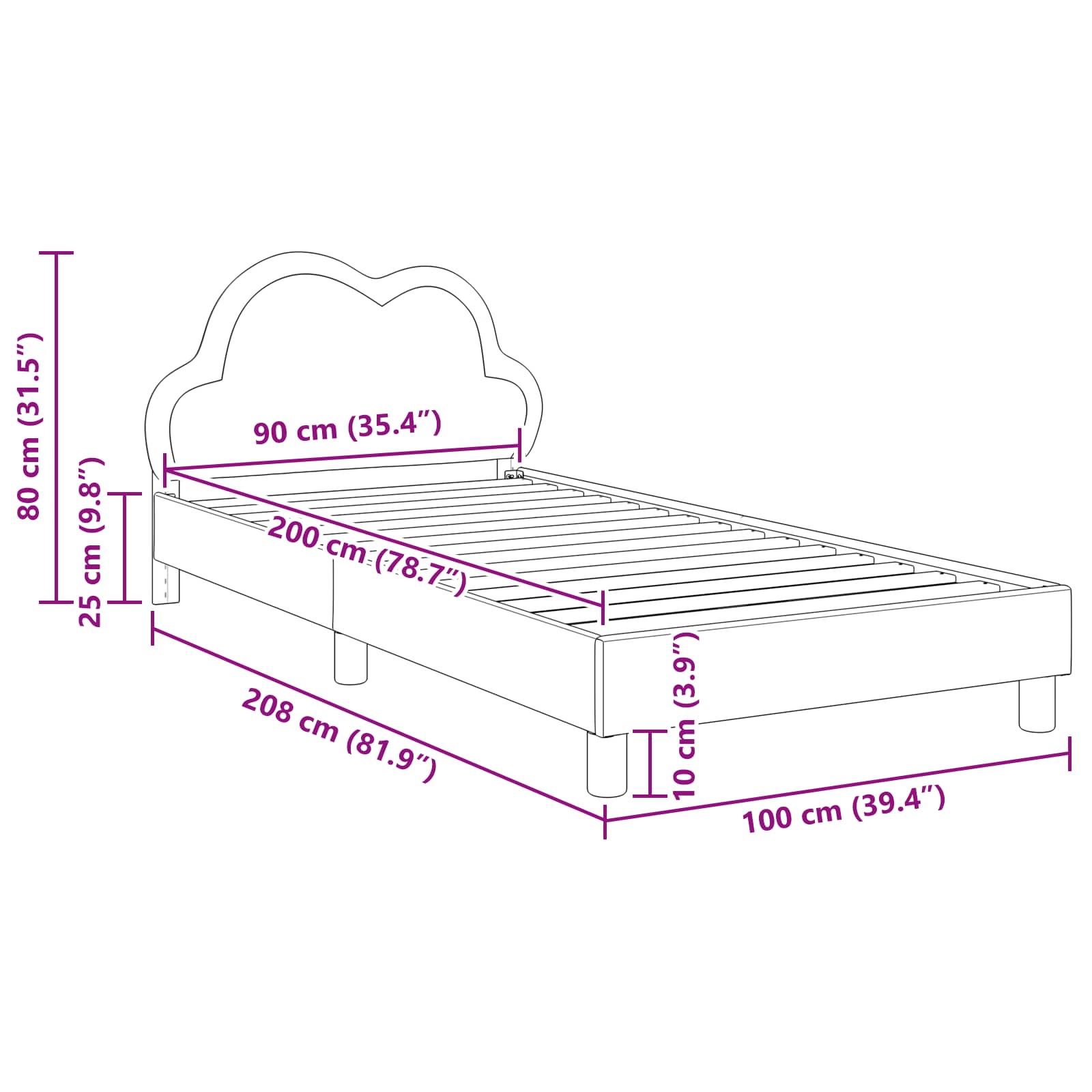 Kinderbettgestell mit Kopfteil Schwarz 90 x 200 cm PU