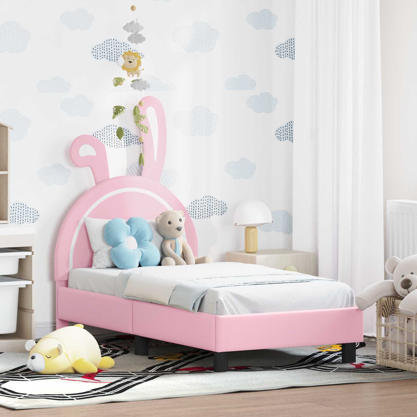 Kinderbettgestell mit Kopfteil Rosa 70 x 140 cm PU