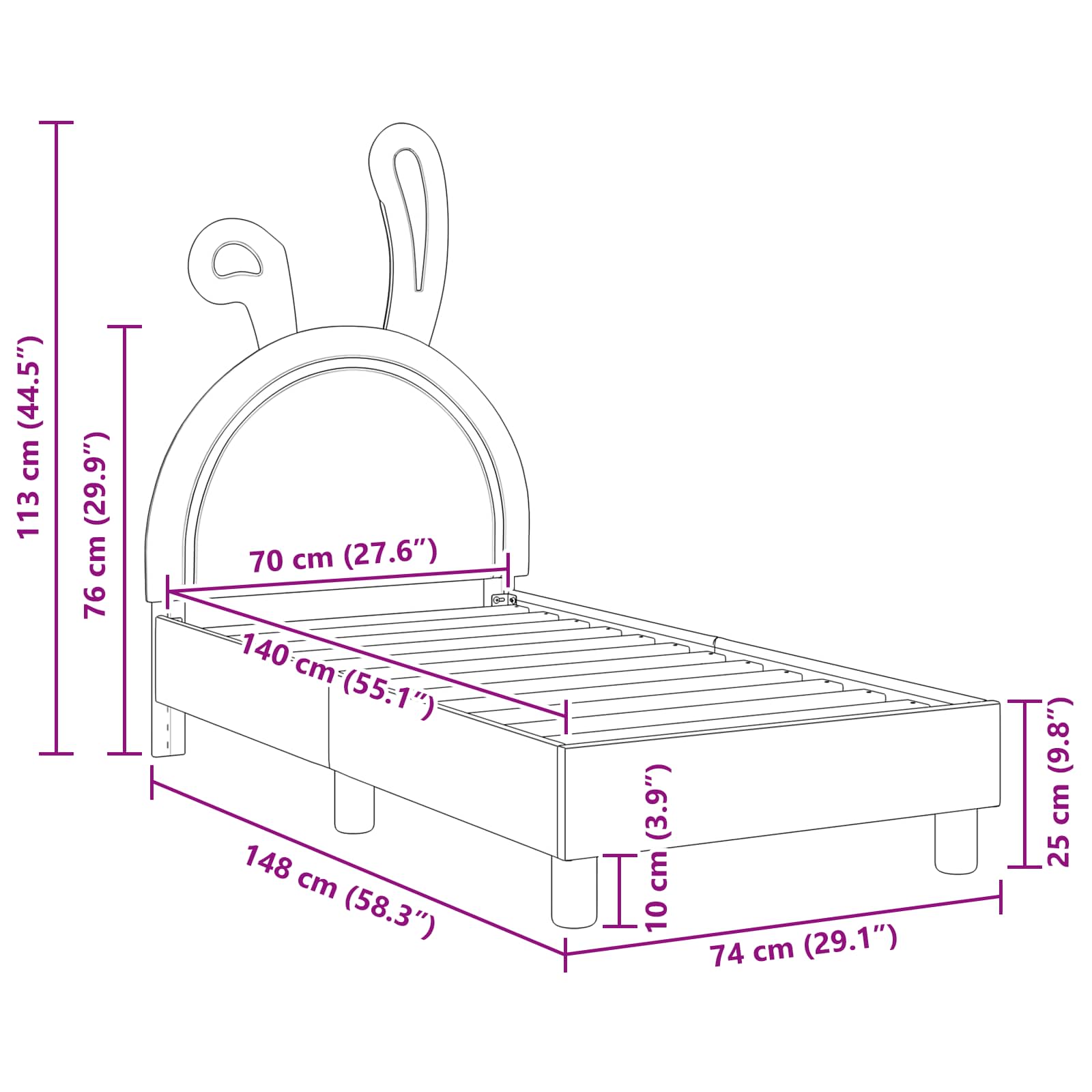 Kinderbettgestell mit Kopfteil Rosa 70 x 140 cm PU