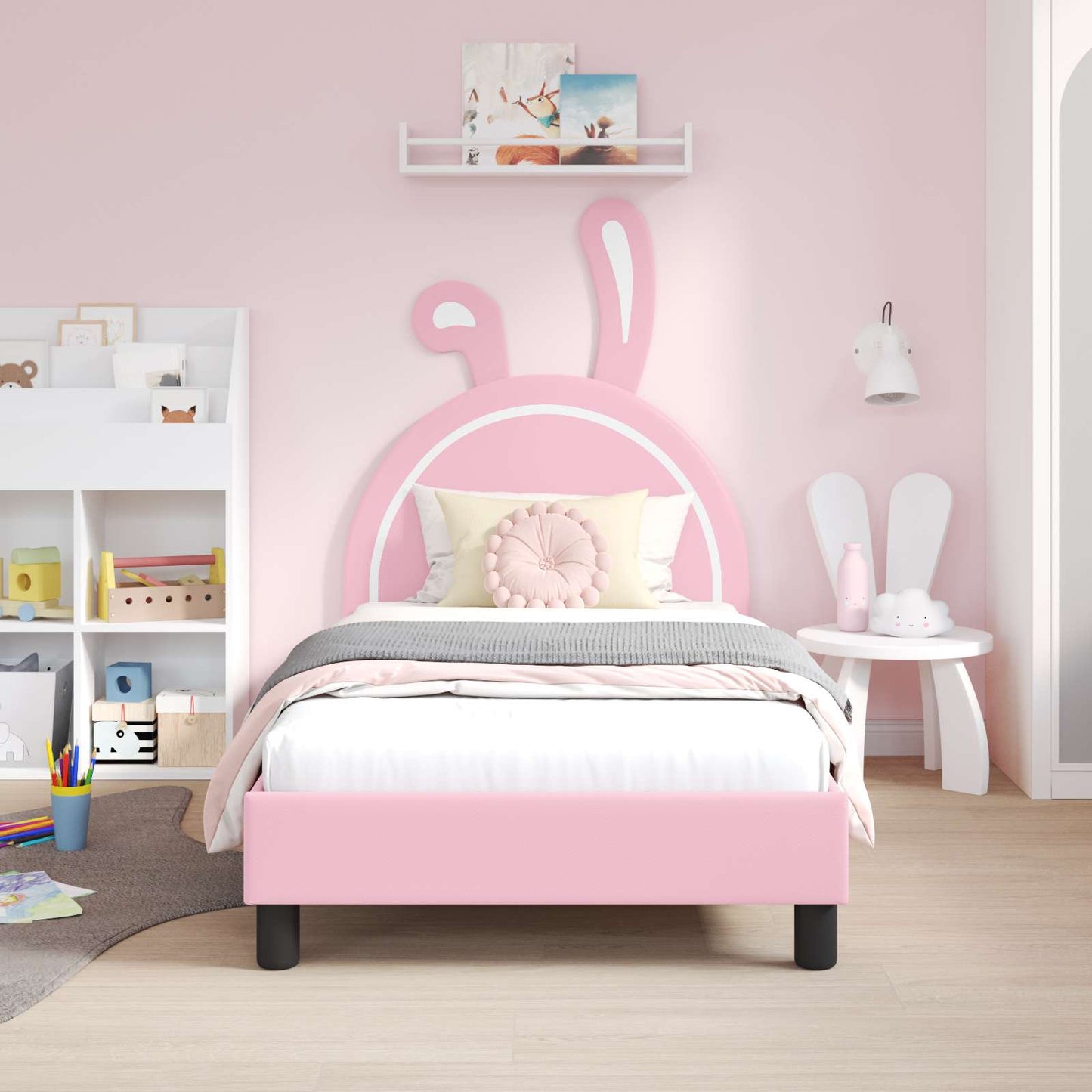 Kinderbettgestell mit Kopfteil Rosa 80 x 160 cm PU