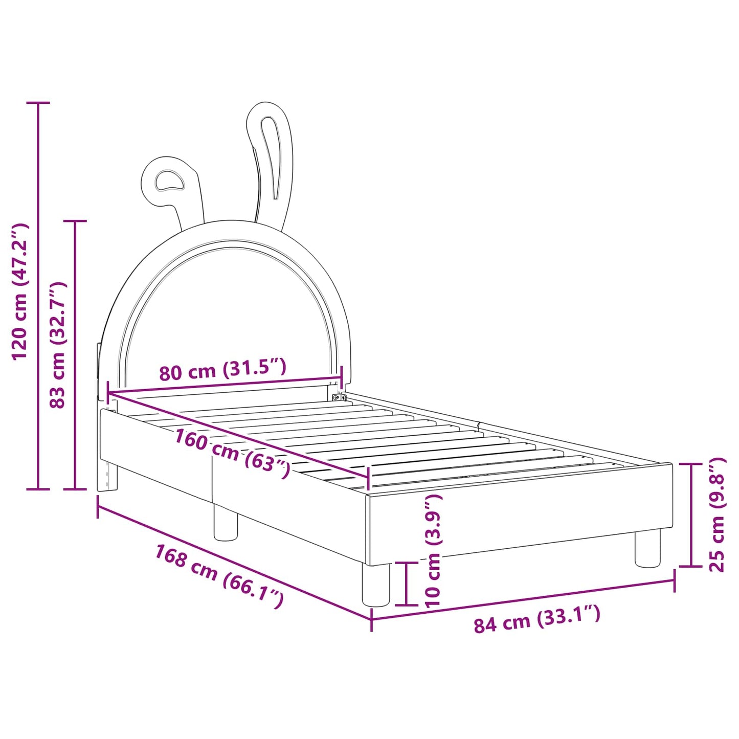 Kinderbettgestell mit Kopfteil Rosa 80 x 160 cm PU