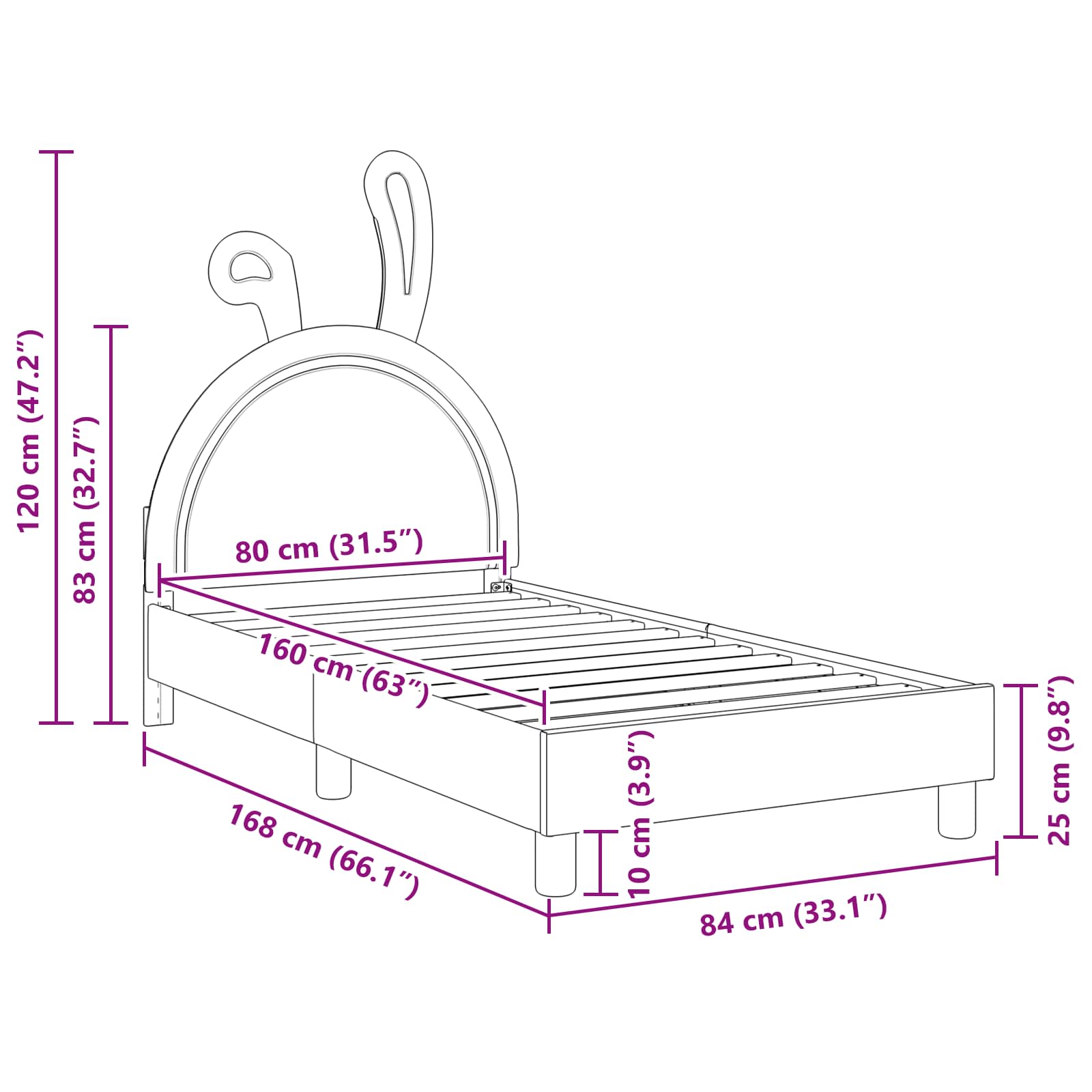 Kinderbettgestell mit Kopfteil Rosa 80 x 160 cm PU