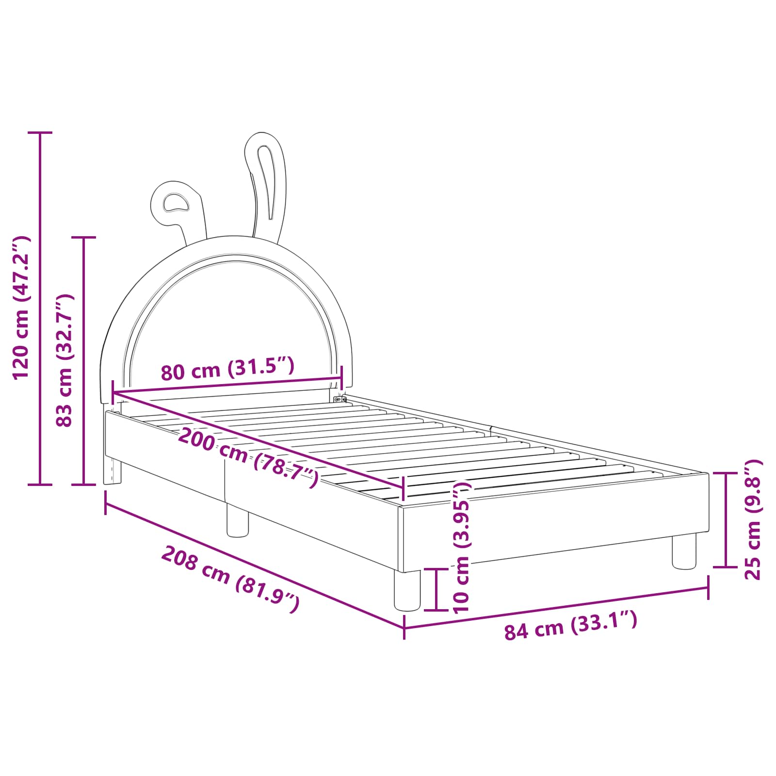 Kinderbettgestell mit Kopfteil Weiß 80 x 200 cm PU