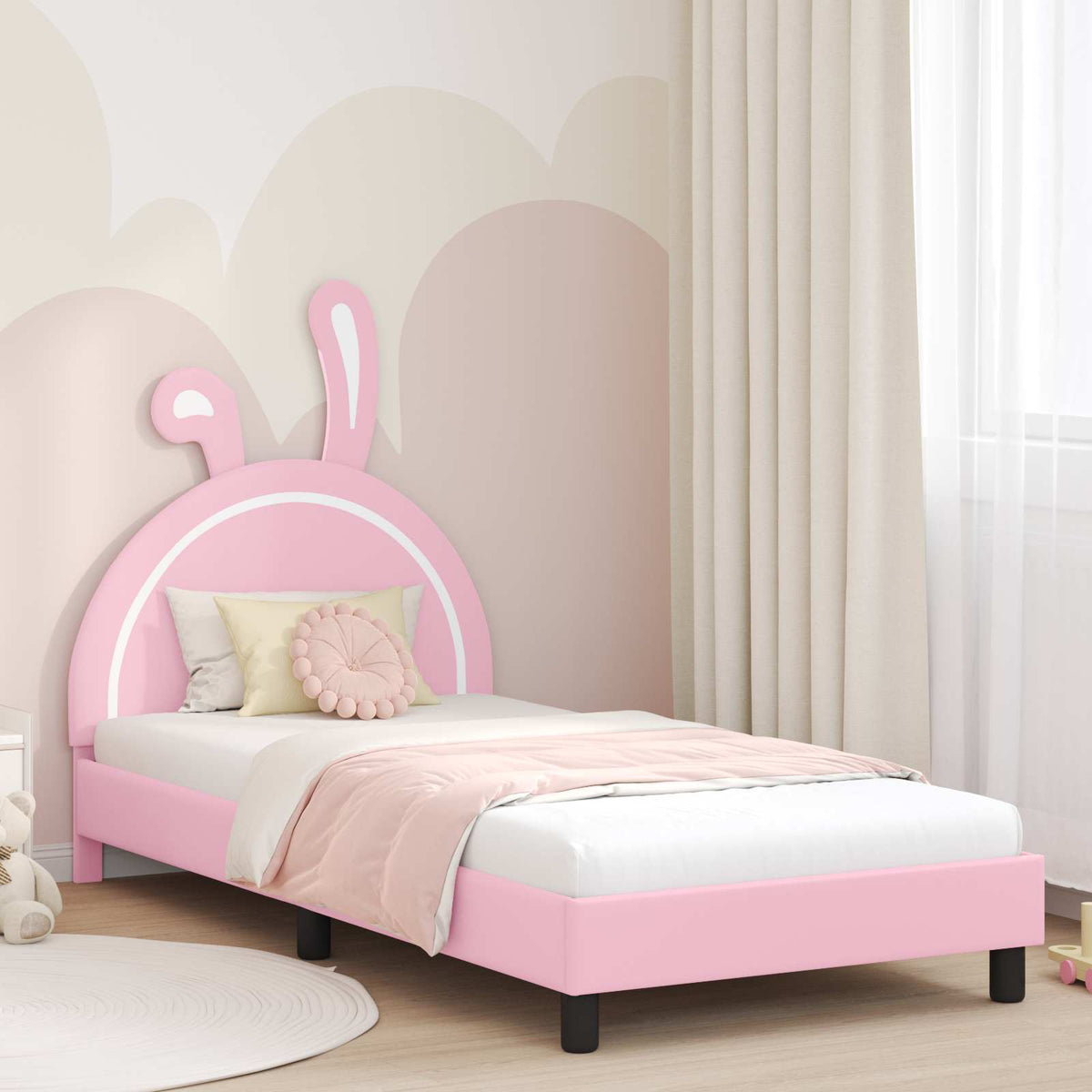 Kinderbettgestell mit Kopfteil Rosa 90 x 190 cm PU