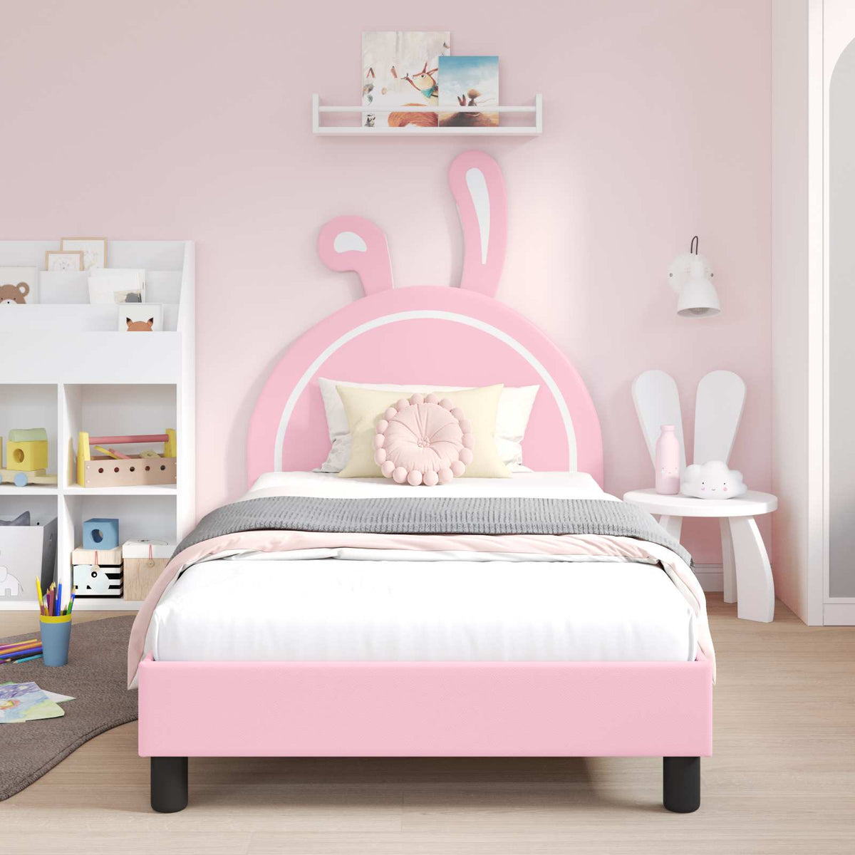 Kinderbettgestell mit Kopfteil Rosa 90 x 190 cm PU