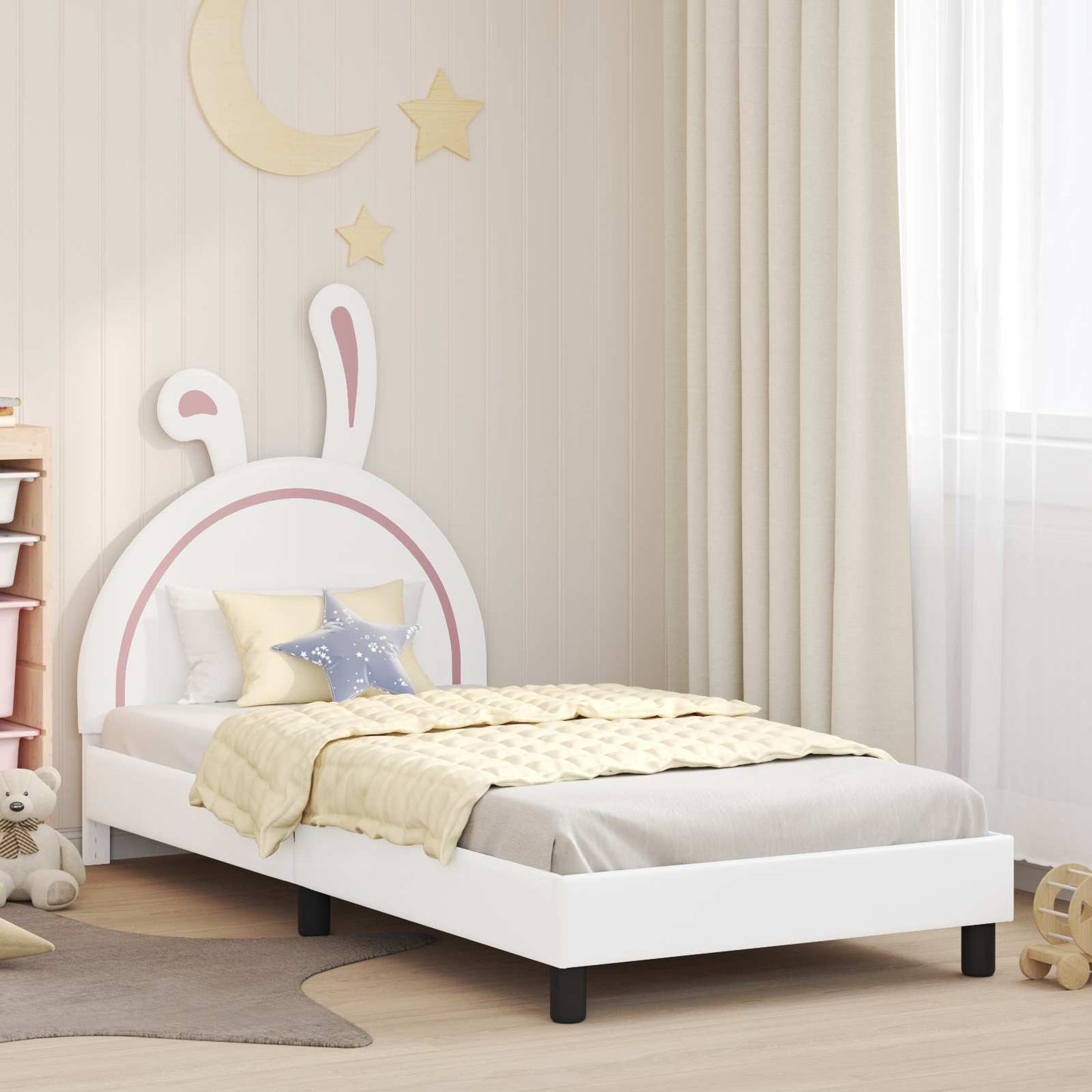 Kinderbettgestell mit Kopfteil Weiß 90 x 200 cm PU