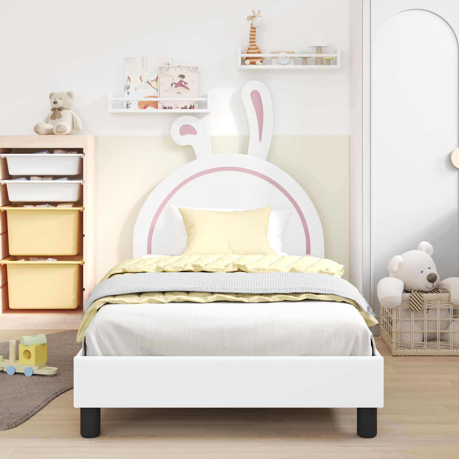 Kinderbettgestell mit Kopfteil Weiß 90 x 200 cm PU