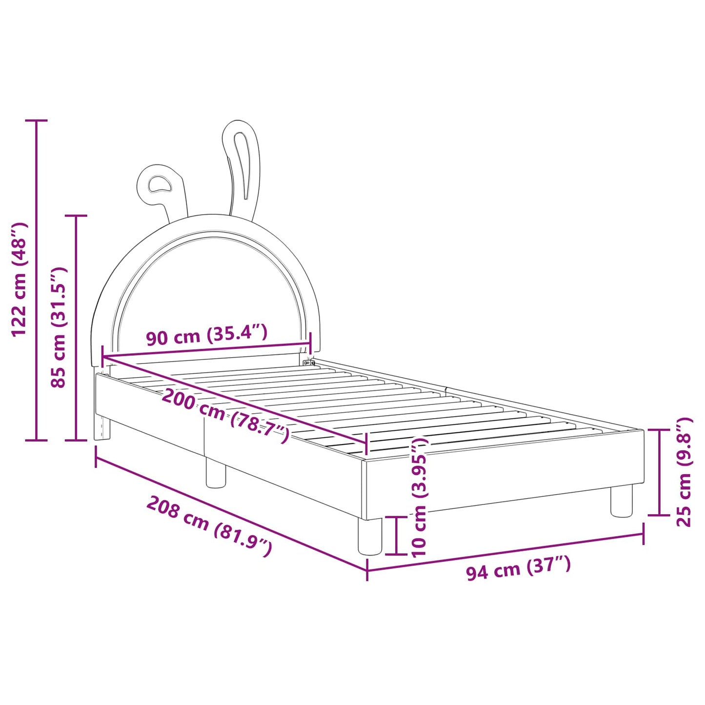 Kinderbettgestell mit Kopfteil Weiß 90 x 200 cm PU