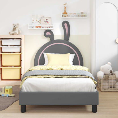 Kinderbettgestell mit Kopfteil Hellgrau 90 x 200 cm PU
