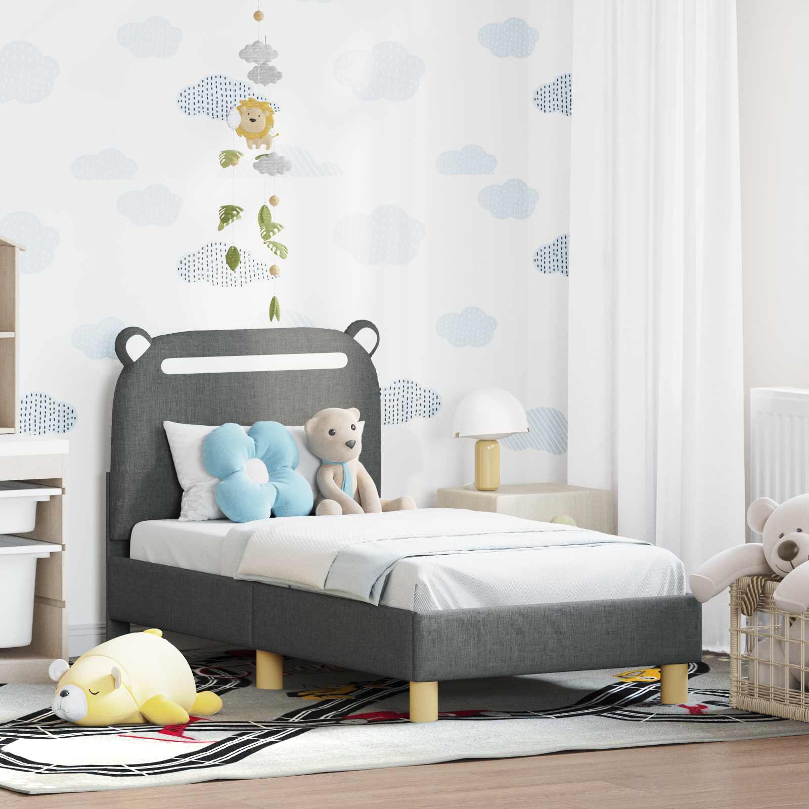 Kinderbettgestell mit Kopfteil Dunkelgrau 70 x 140 cm Stoff