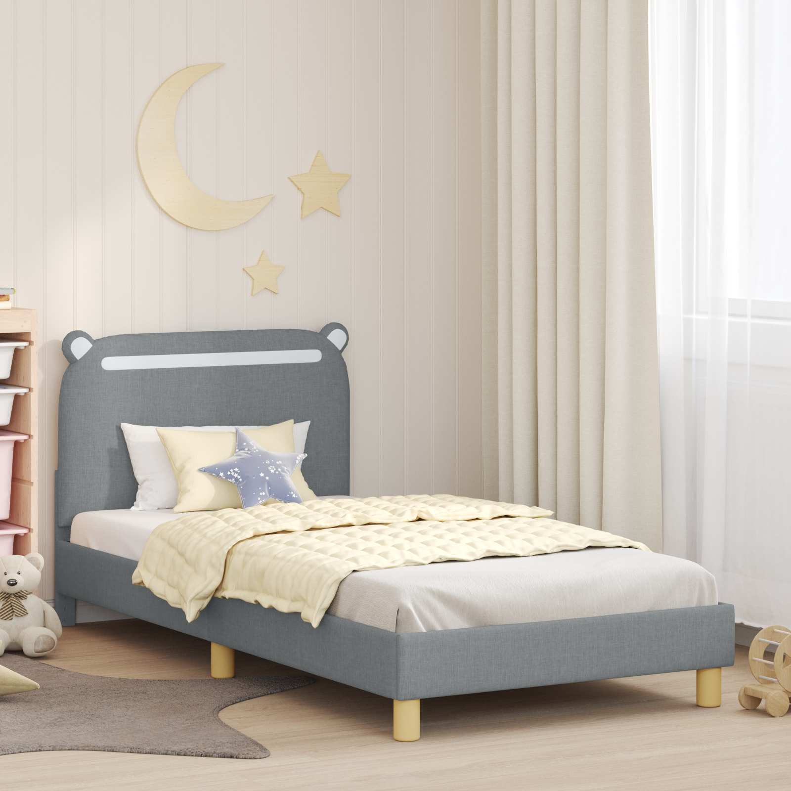 Kinderbettgestell mit Kopfteil Hellgrau 90 x 190 cm Stoff