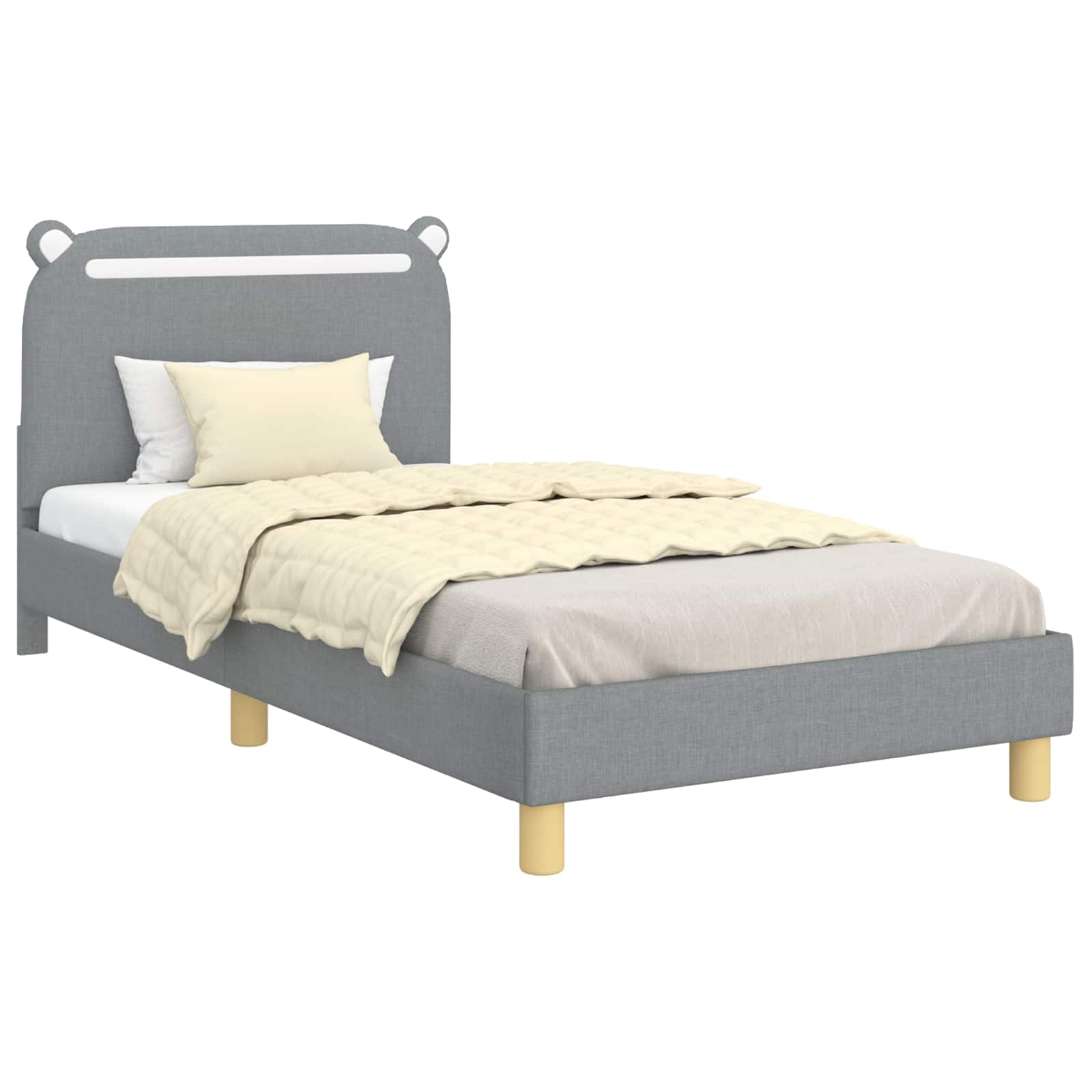 Kinderbettgestell mit Kopfteil Hellgrau 90 x 190 cm Stoff