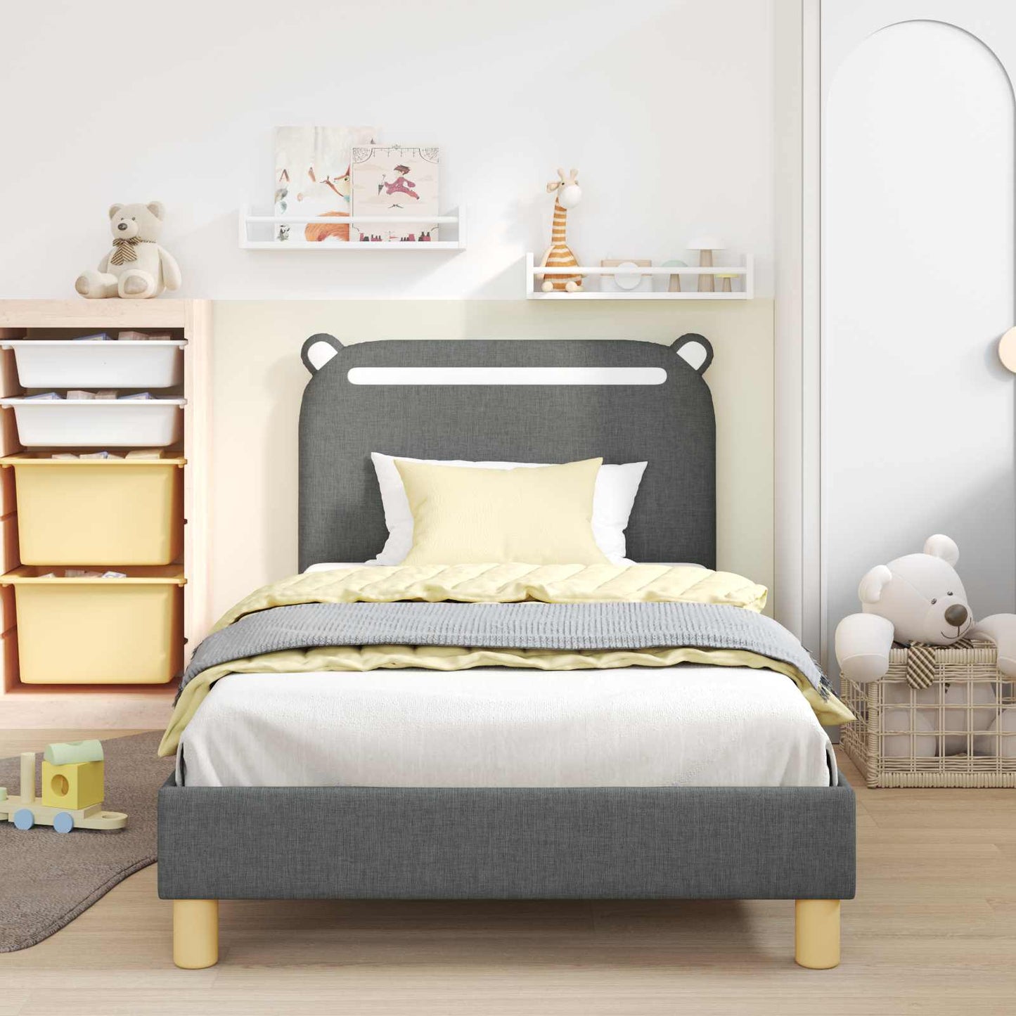 Kinderbettgestell mit Kopfteil Dunkelgrau 90 x 190 cm Stoff