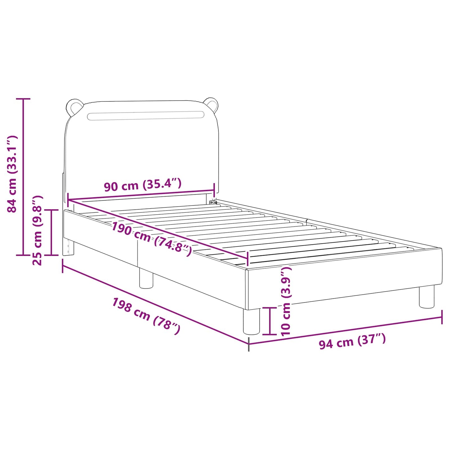 Kinderbettgestell mit Kopfteil Dunkelgrau 90 x 190 cm Stoff
