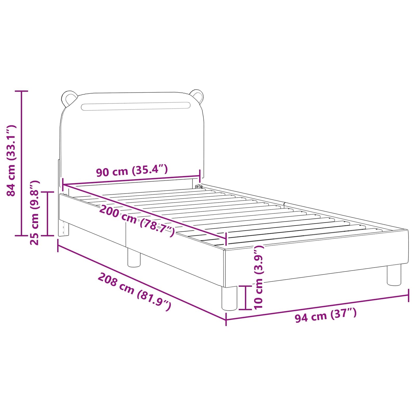 Kinderbettgestell mit Kopfteil Hellgrau 90 x 200 cm Stoff