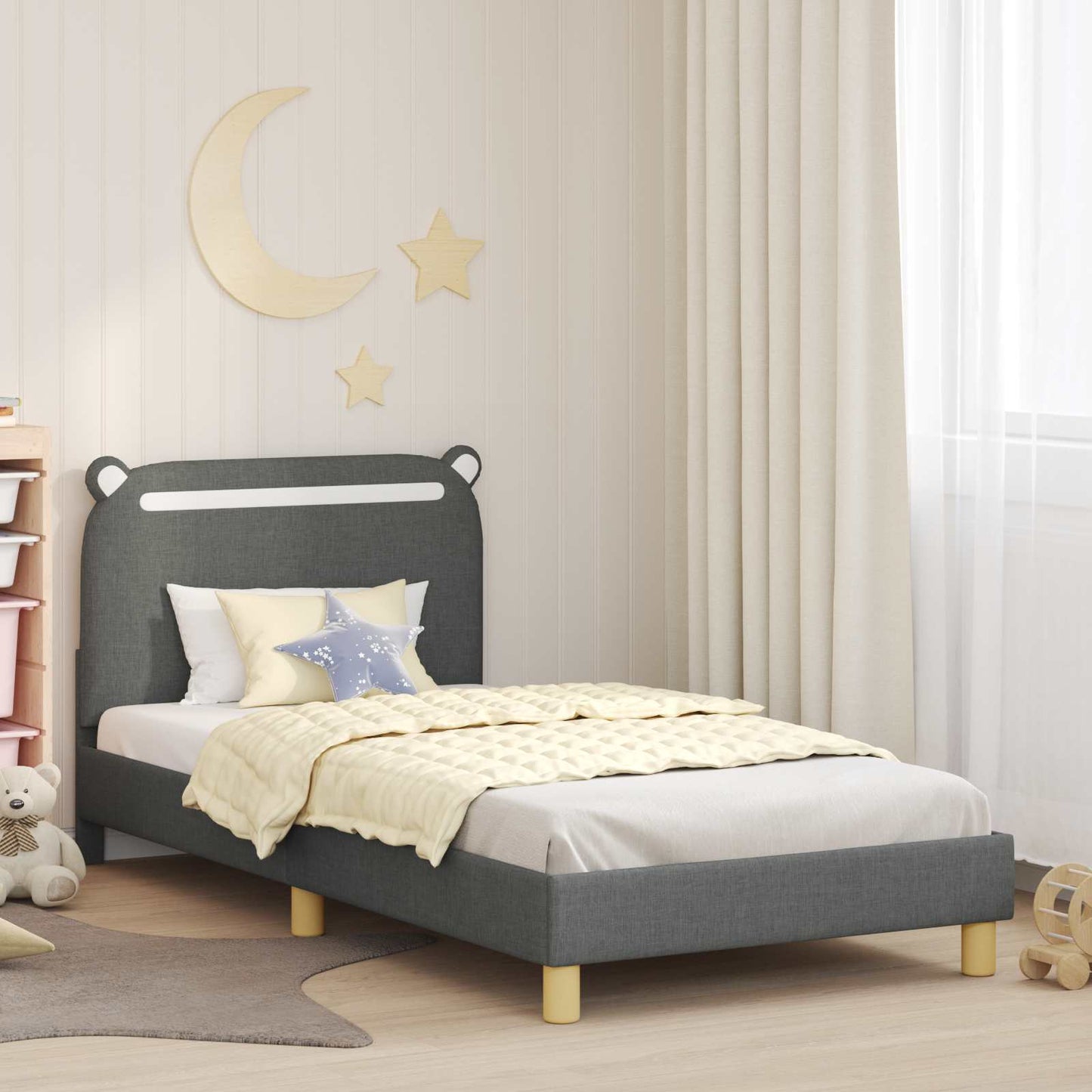 Kinderbettgestell mit Kopfteil Dunkelgrau 90 x 200 cm Stoff