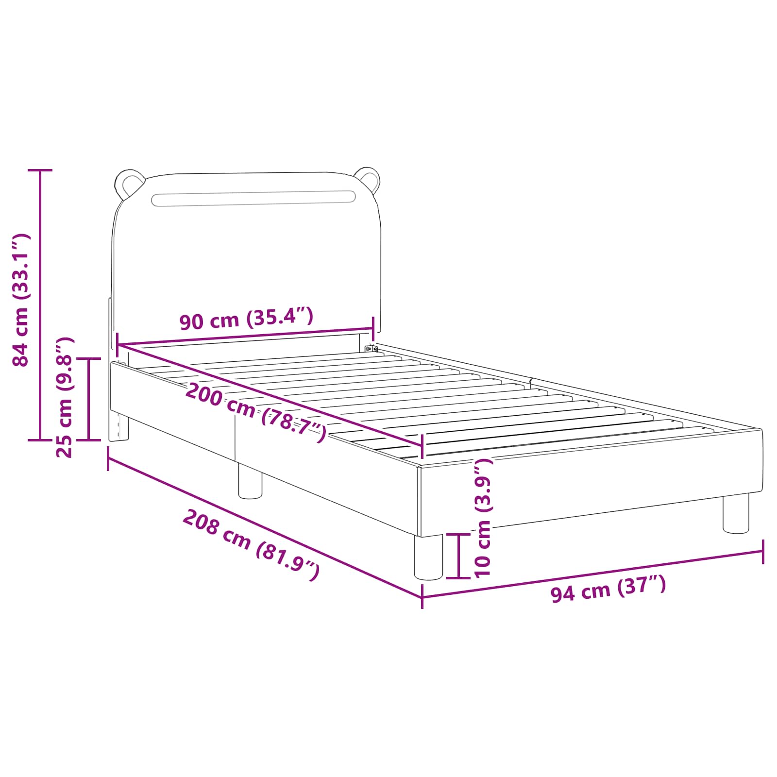 Kinderbettgestell mit Kopfteil Dunkelgrau 90 x 200 cm Stoff