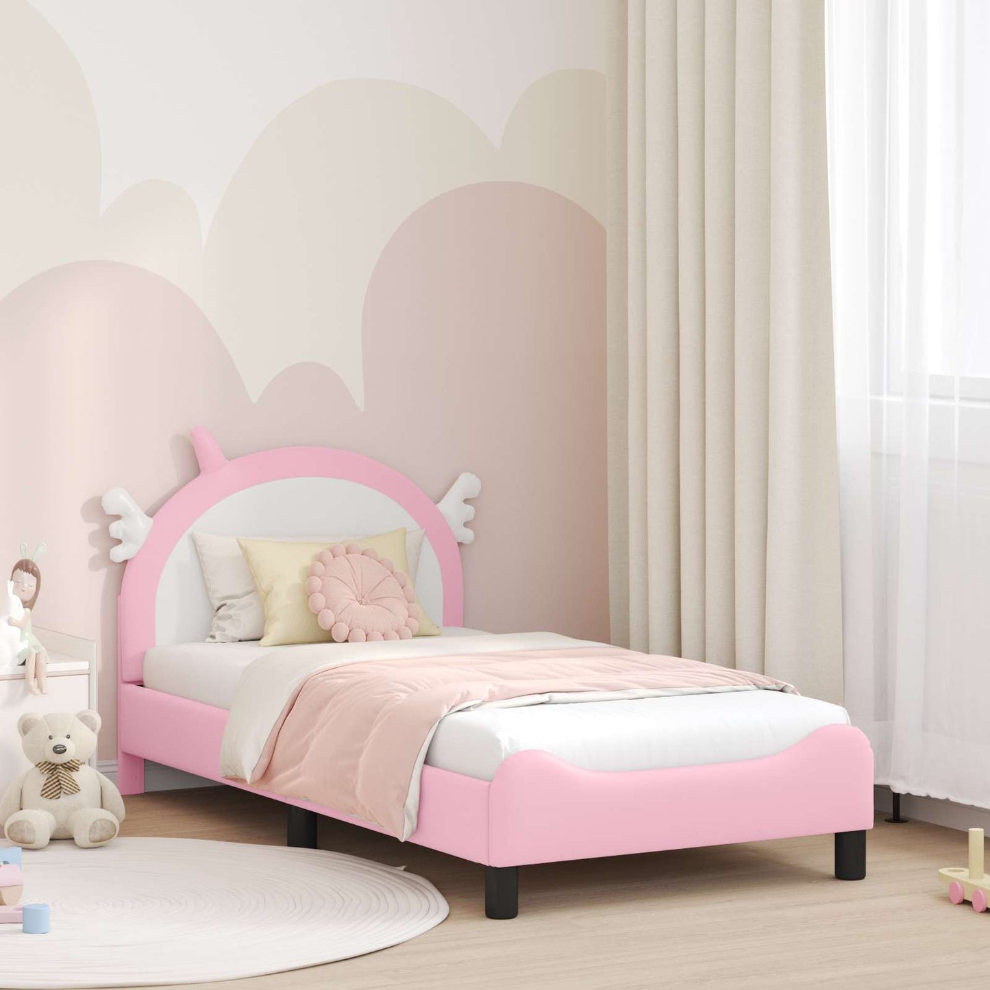 Kinderbettgestell mit Kopfteil Rosa 80 x 160 cm PU