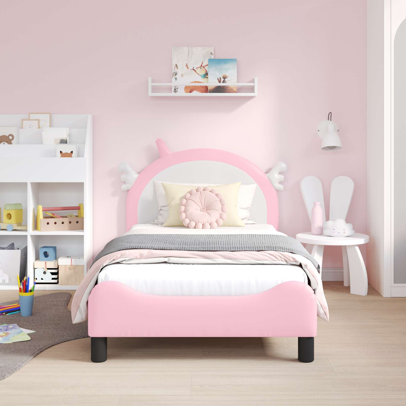 Kinderbettgestell mit Kopfteil Rosa 80 x 160 cm PU
