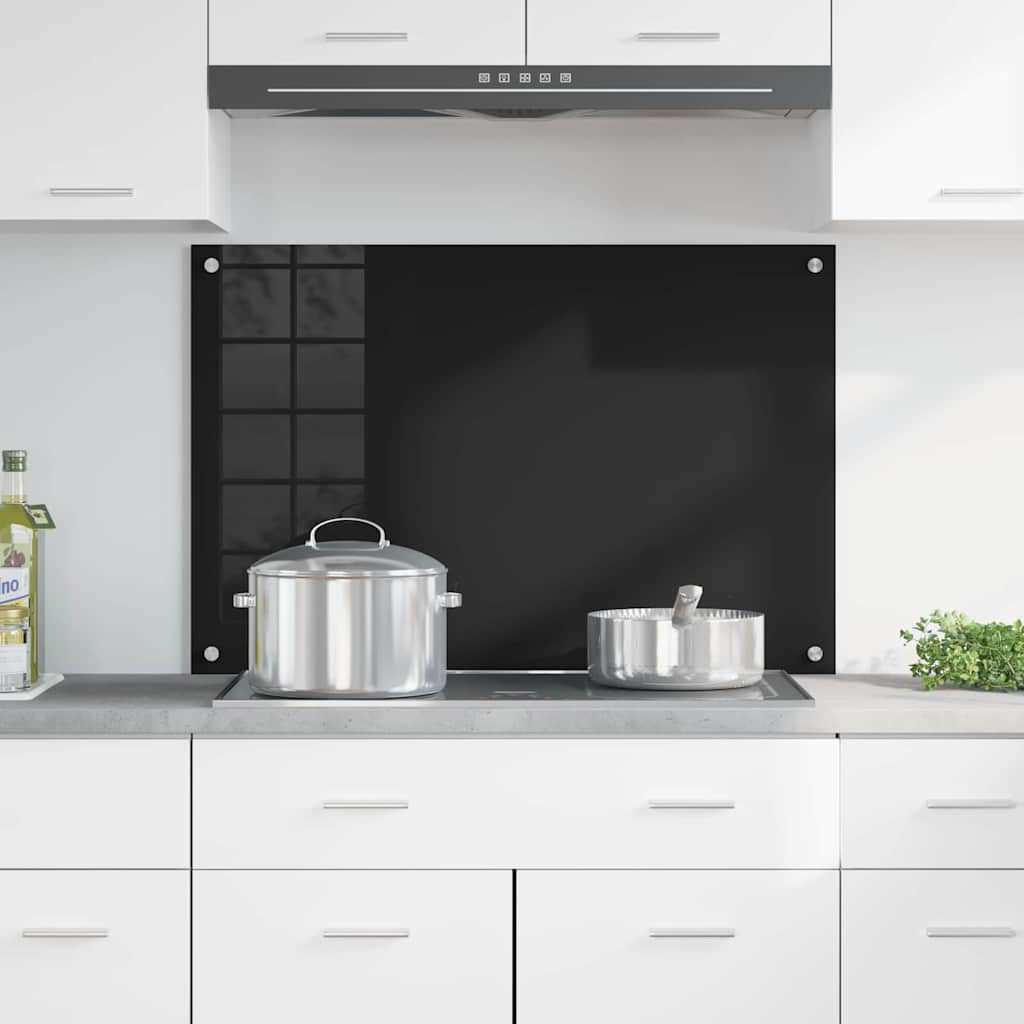 Küchenrückwand Schwarz 90 x 60 cm Gehärtetes Glas