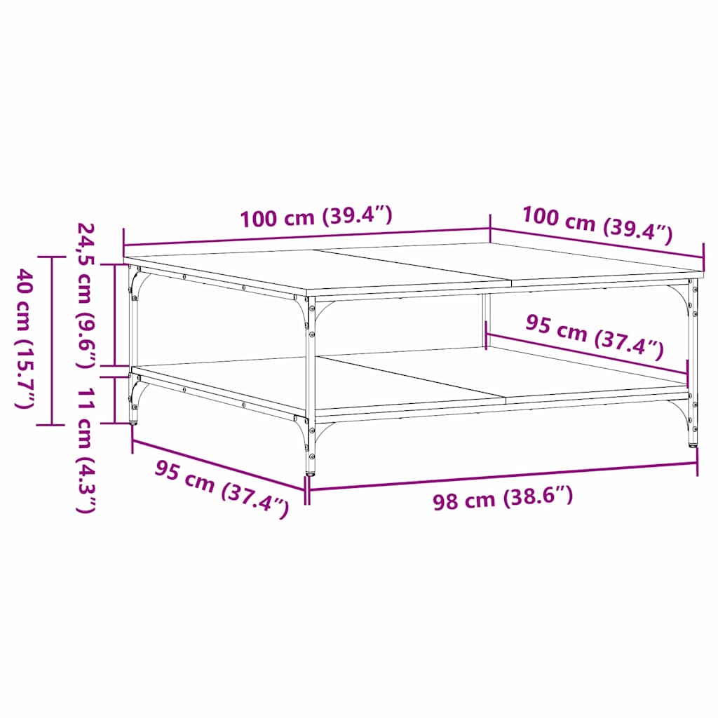 Couchtisch Schwarz Eichen-Optik 100 x 100 x 40 cm Holzwerkstoff