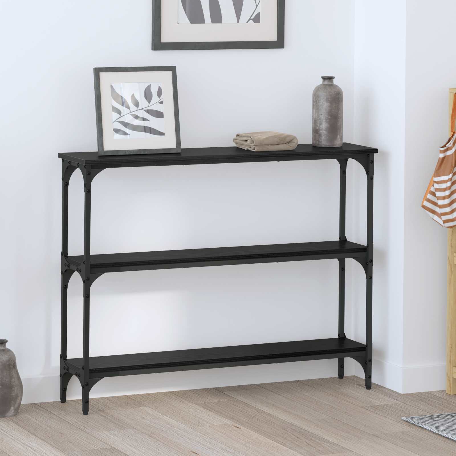 Konsolentisch Schwarz Eichen-Optik 100 x 22,5 x 75 cm
