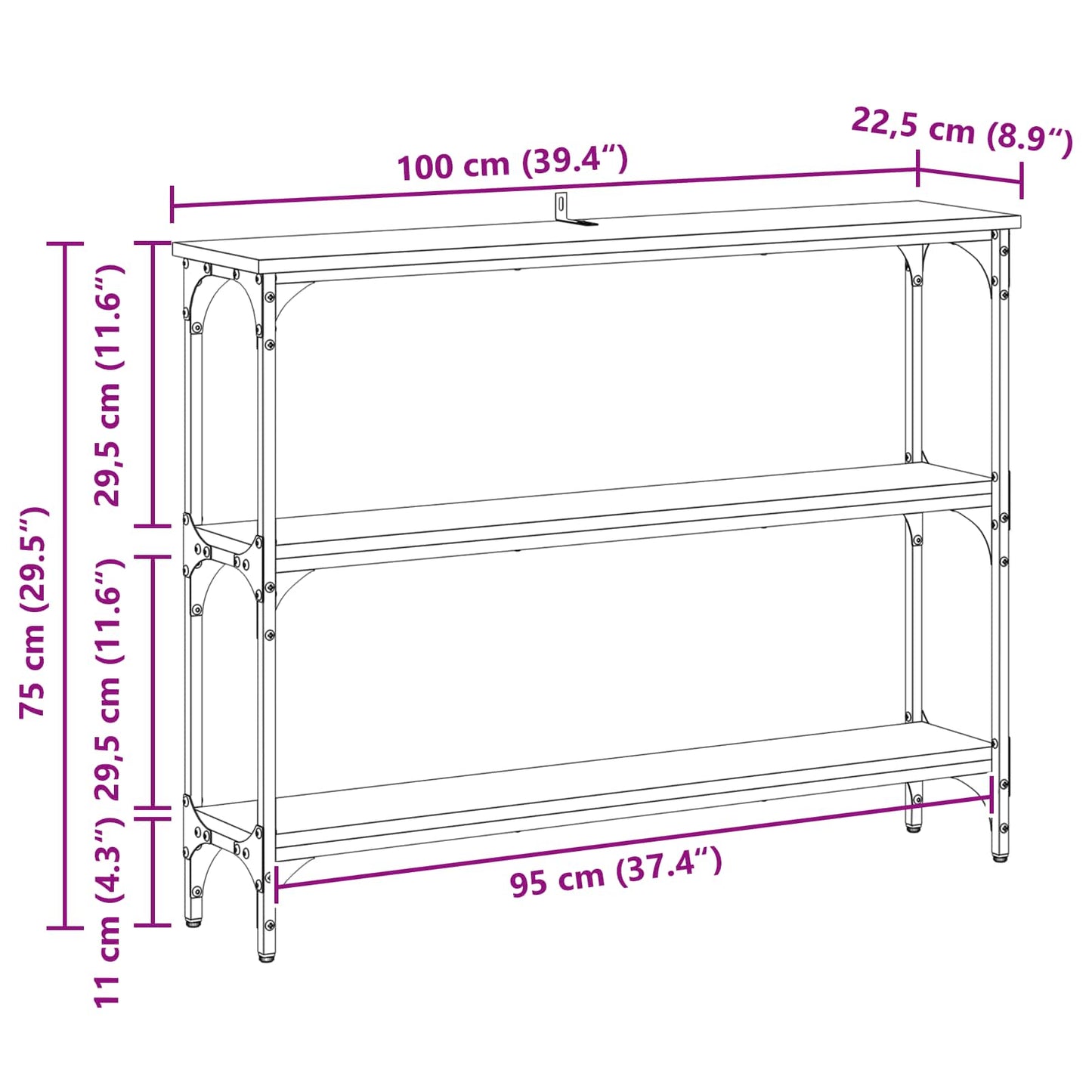 Konsolentisch Schwarz Eichen-Optik 100 x 22,5 x 75 cm