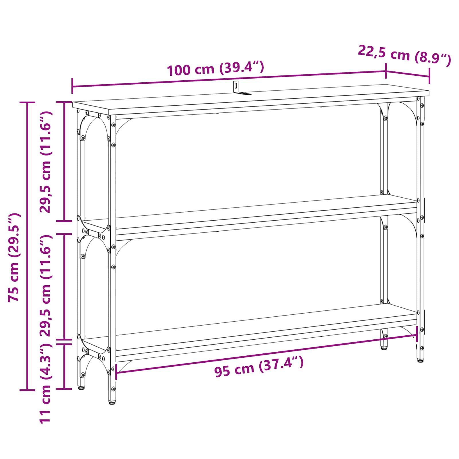 Konsolentisch Schwarz Eichen-Optik 100 x 22,5 x 75 cm