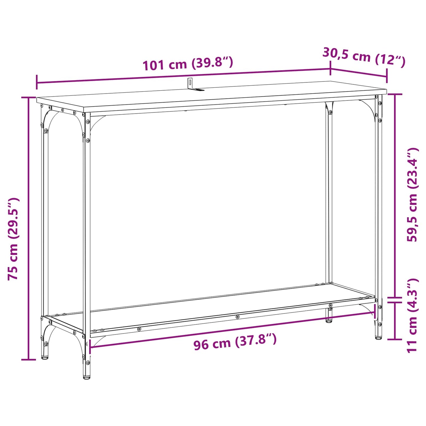 Konsolentisch Schwarz Eichen-Optik 101 x 30,5 x 75 cm