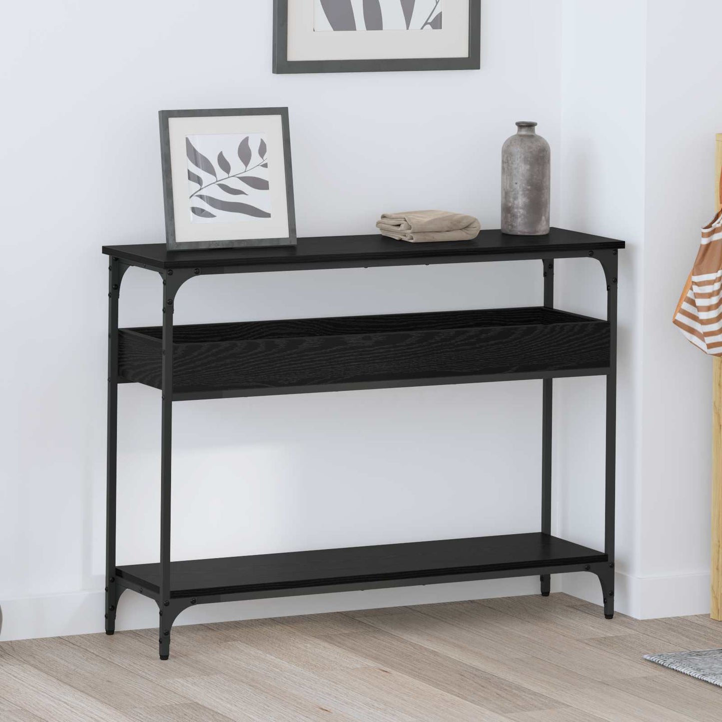 Konsolentisch Schwarz Eichen-Optik 100 x 29 x 75 cm