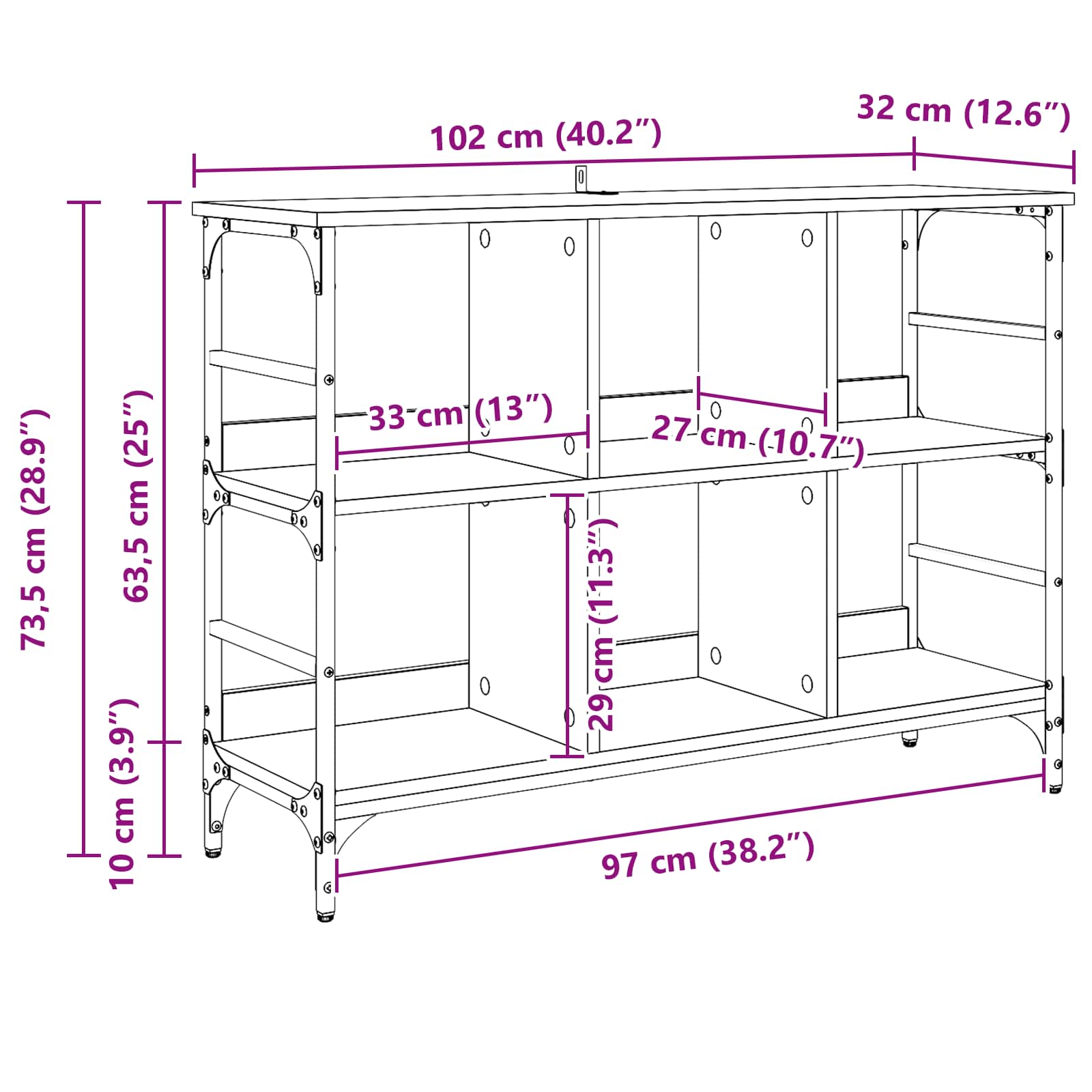 Sideboard Schwarz Eichen-Optik 102 x 32 x 73,5 cm