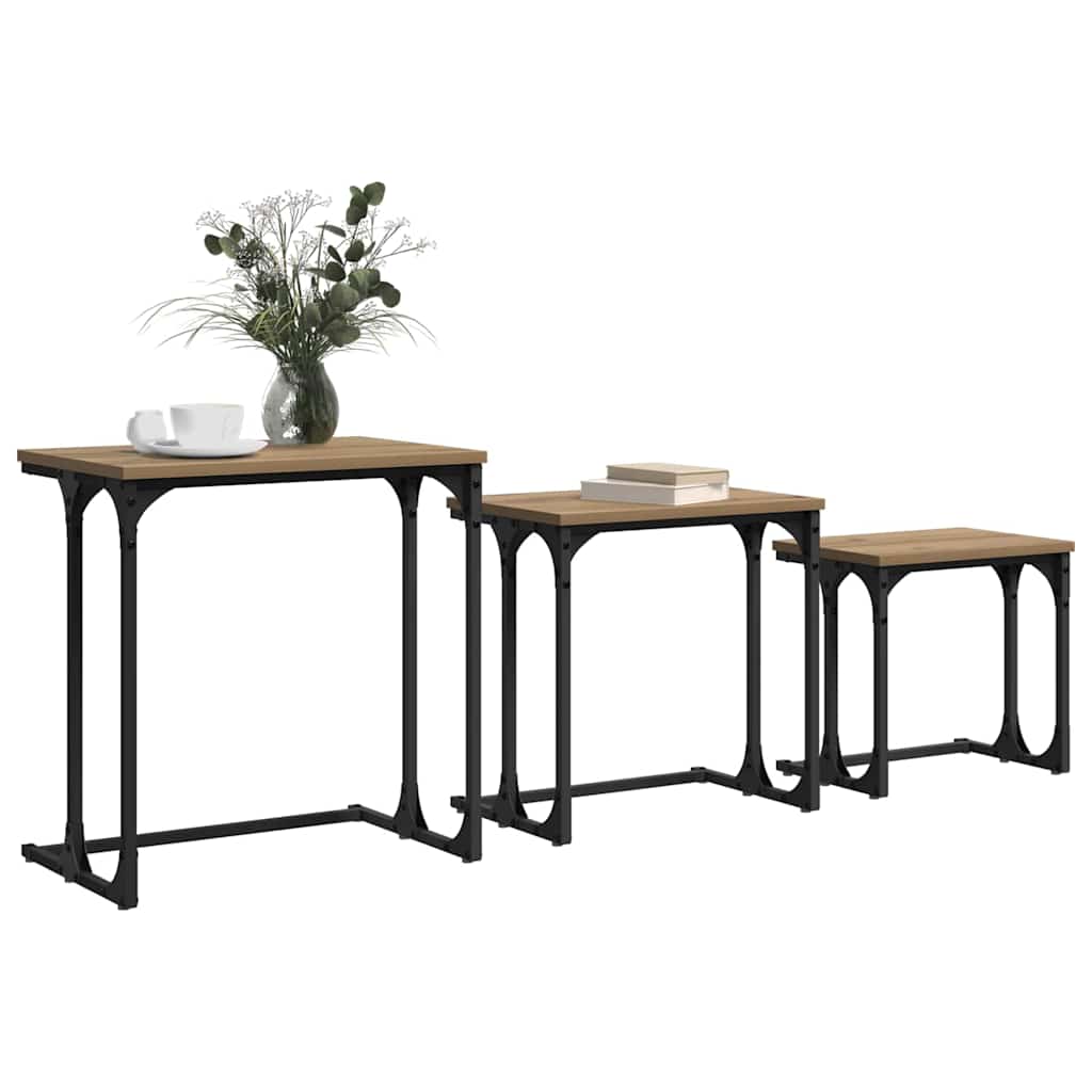 Nesting Couchtisch 3 pcs Eiche handwerklich 50,5 x 35 x 53 cm