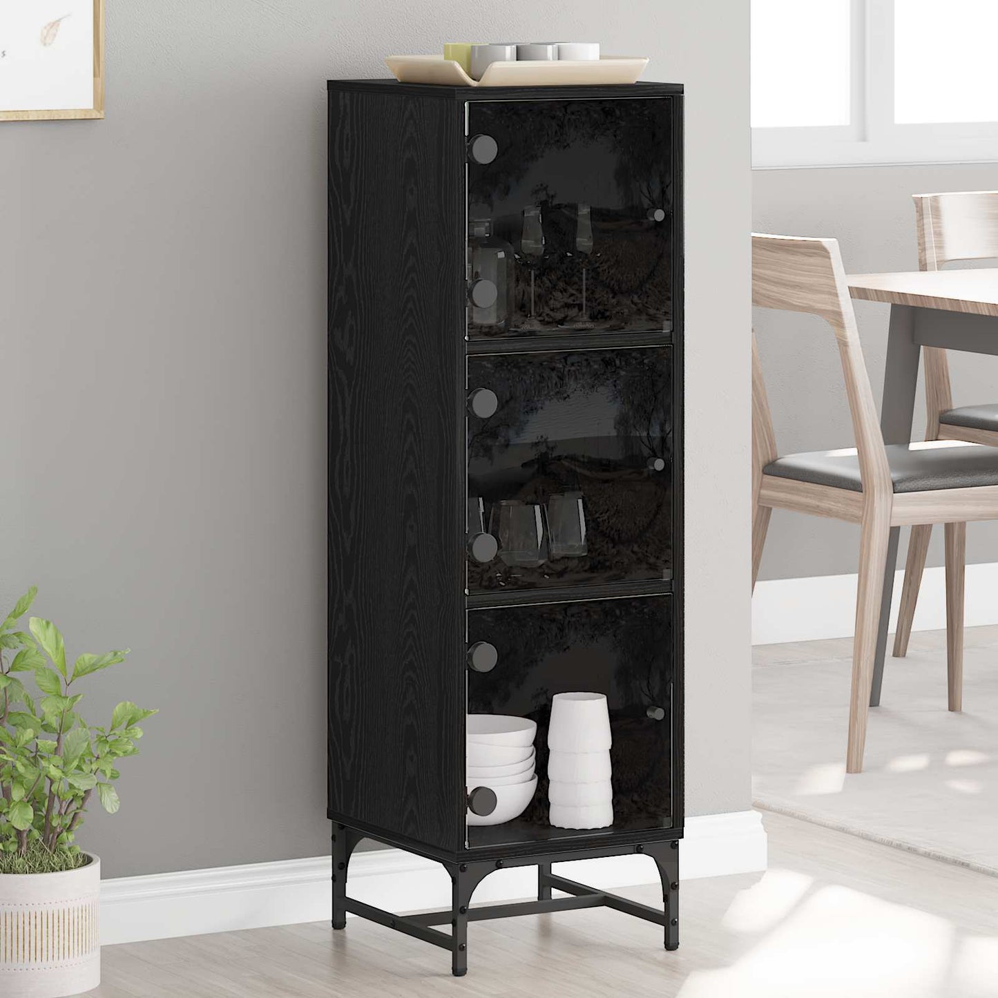 Sideboard Schwarz Eichen-Optik 35 x 37 x 117 cm