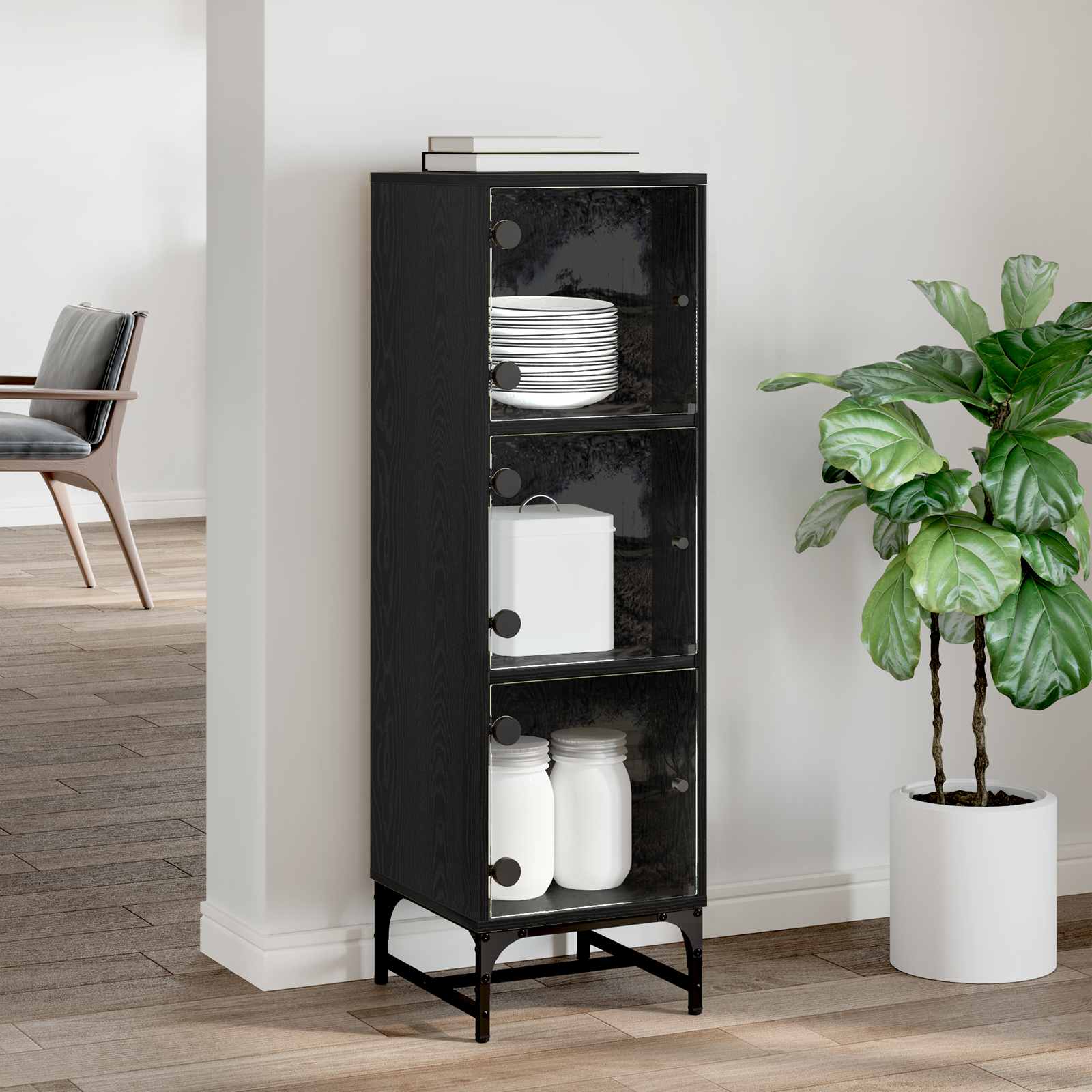 Sideboard Schwarz Eichen-Optik 35 x 37 x 117 cm