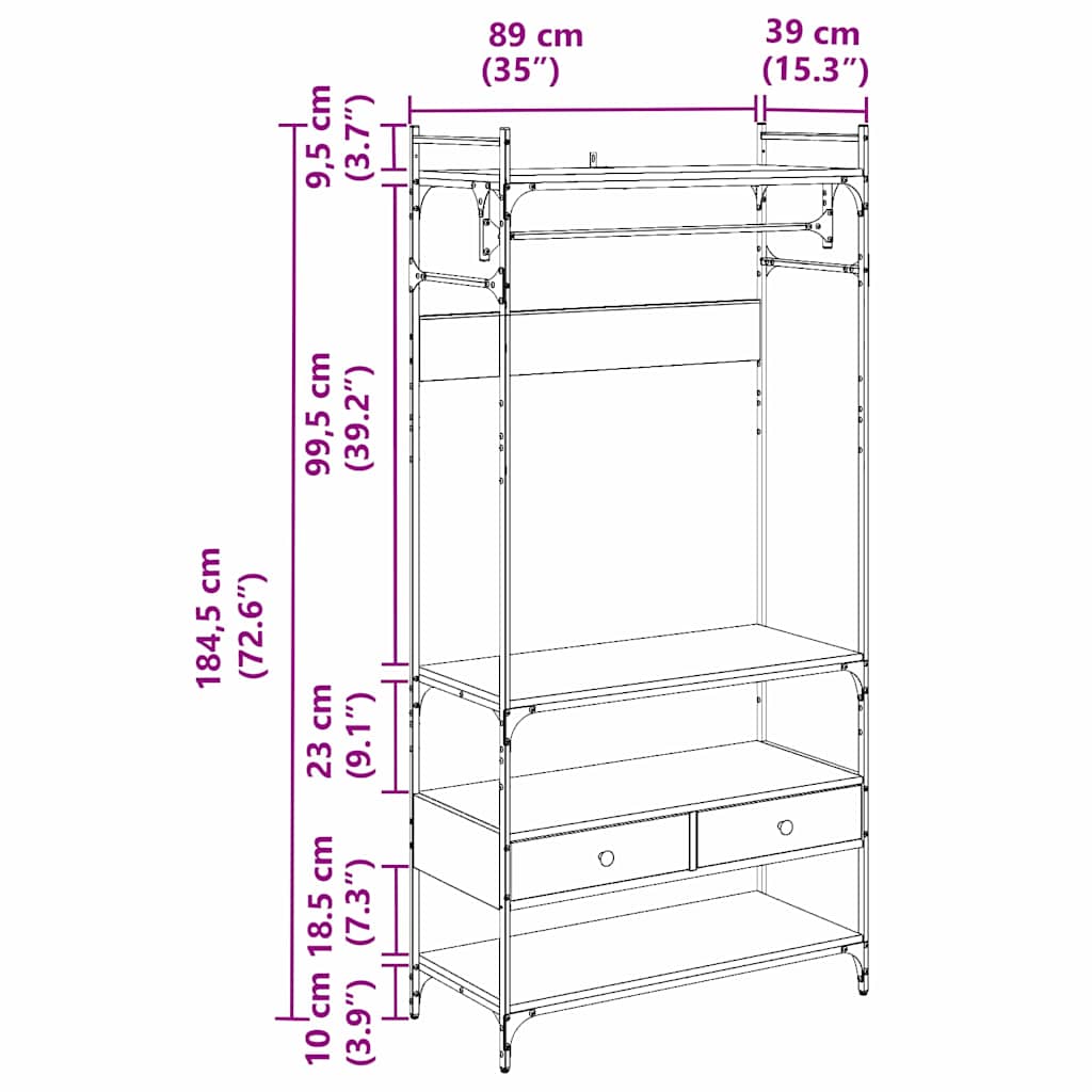 Kleiderschrank Artisan-Eiche 89 x 39 x 184.5 cm Holzwerkstoff