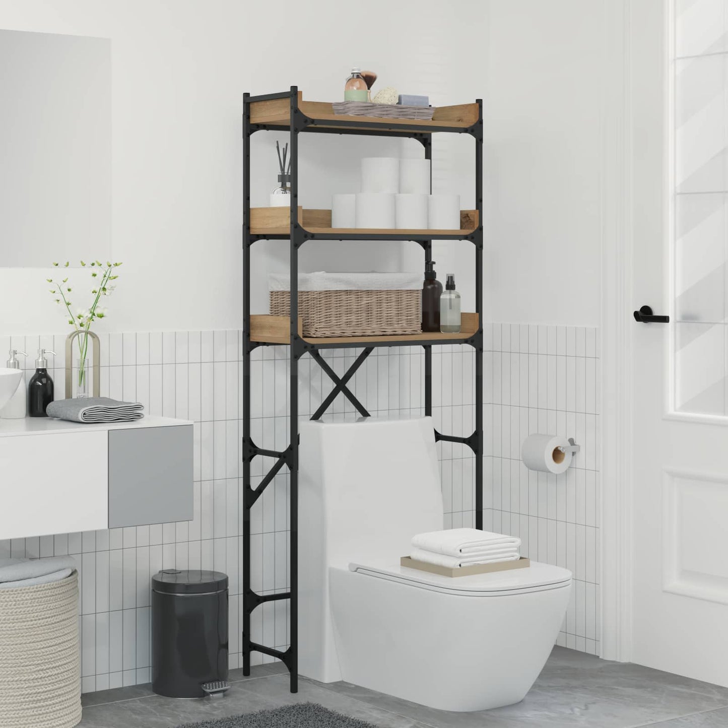 Waschmaschinenregal mit Regal Artisan-Eiche 67 x 25 x 163 cm