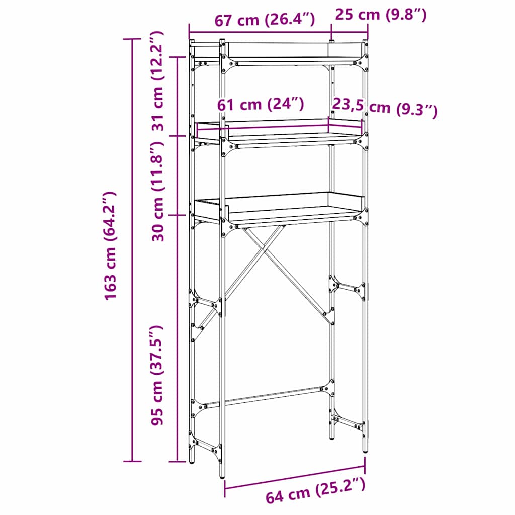 Waschmaschinenregal mit Regal 67 x 25 x 163 cm Holzwerkstoff