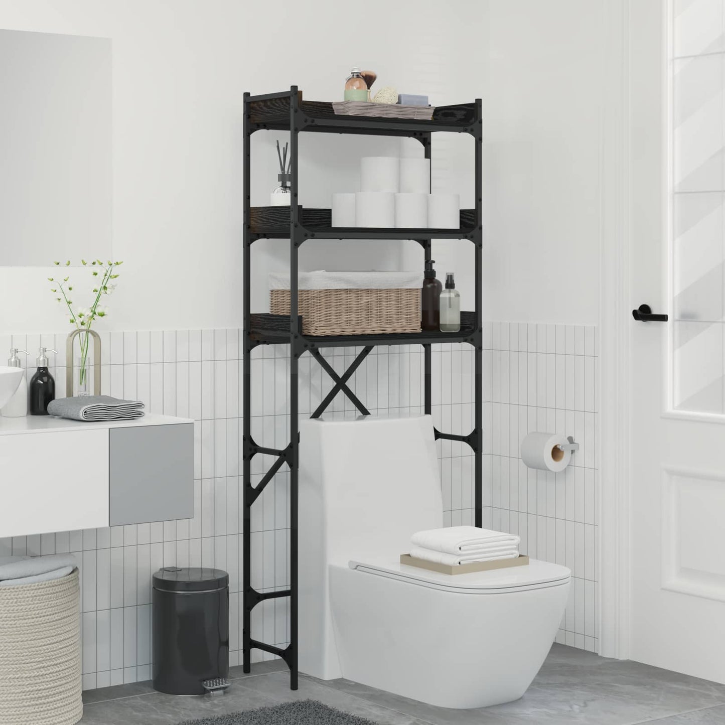 Waschmaschinenregal Schwarz 0ak 67 x 25 x 163 cm Holzwerkstoff