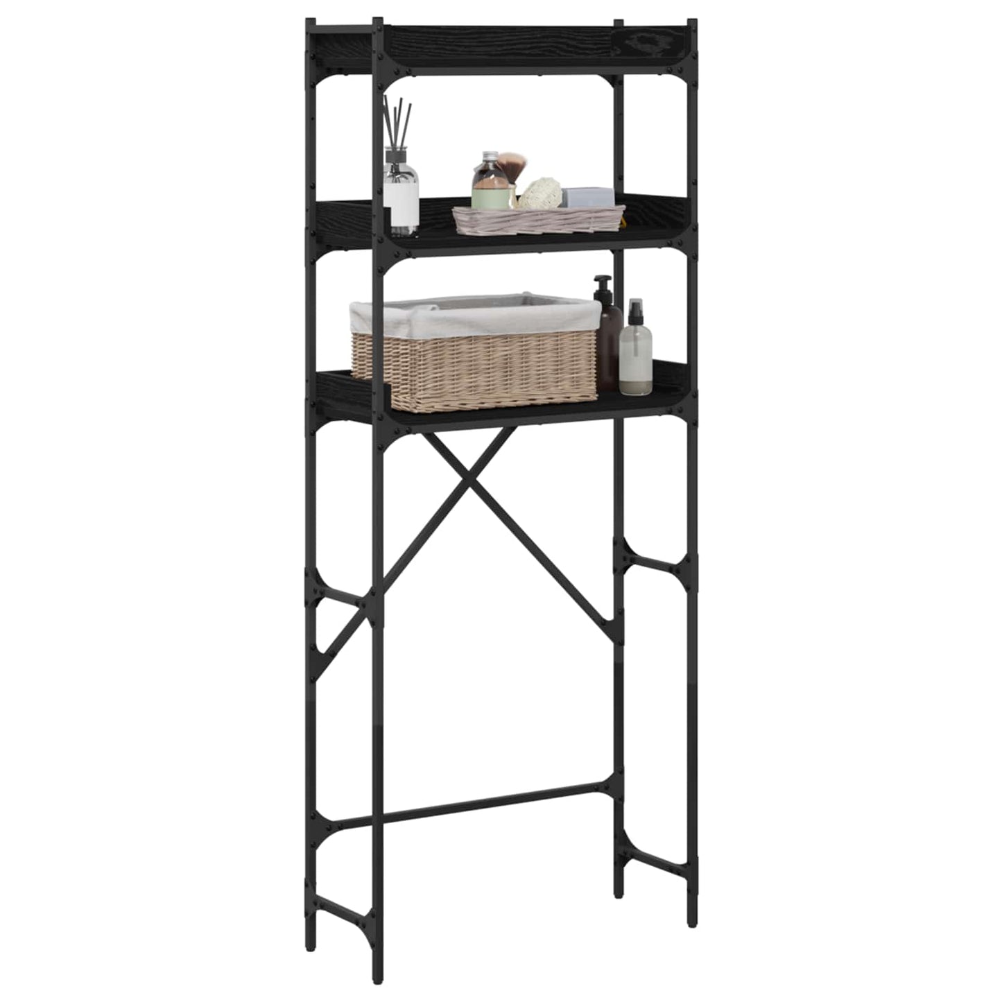Waschmaschinenregal Schwarz 0ak 67 x 25 x 163 cm Holzwerkstoff