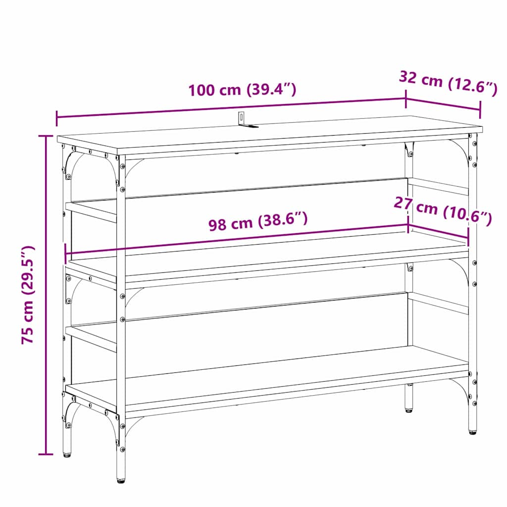 Konsolentisch mit Regal Schwarz Eichen-Optik 100 x 32 x 75 cm