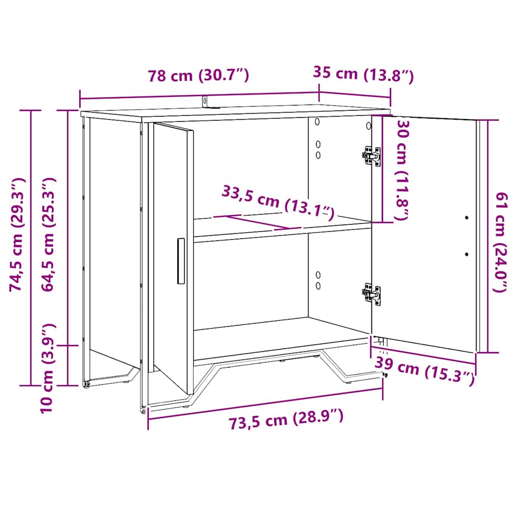 Sideboard Schwarz Eichen-Optik 78 x 35 x 74.5 cm