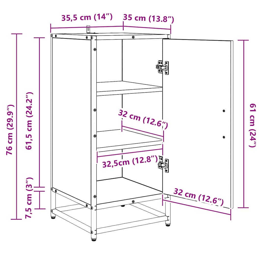 Sideboard Schwarz Eichen-Optik 35,5 x 35 x 76 cm
