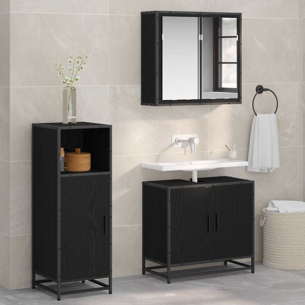 Badezimmermöbel-Set Schwarz Eichen-Optik 35 x 37,5 x 100 cm