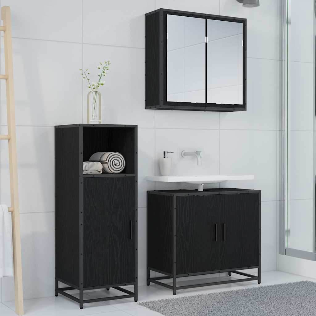 Badezimmermöbel-Set Schwarz Eichen-Optik 35 x 37,5 x 100 cm