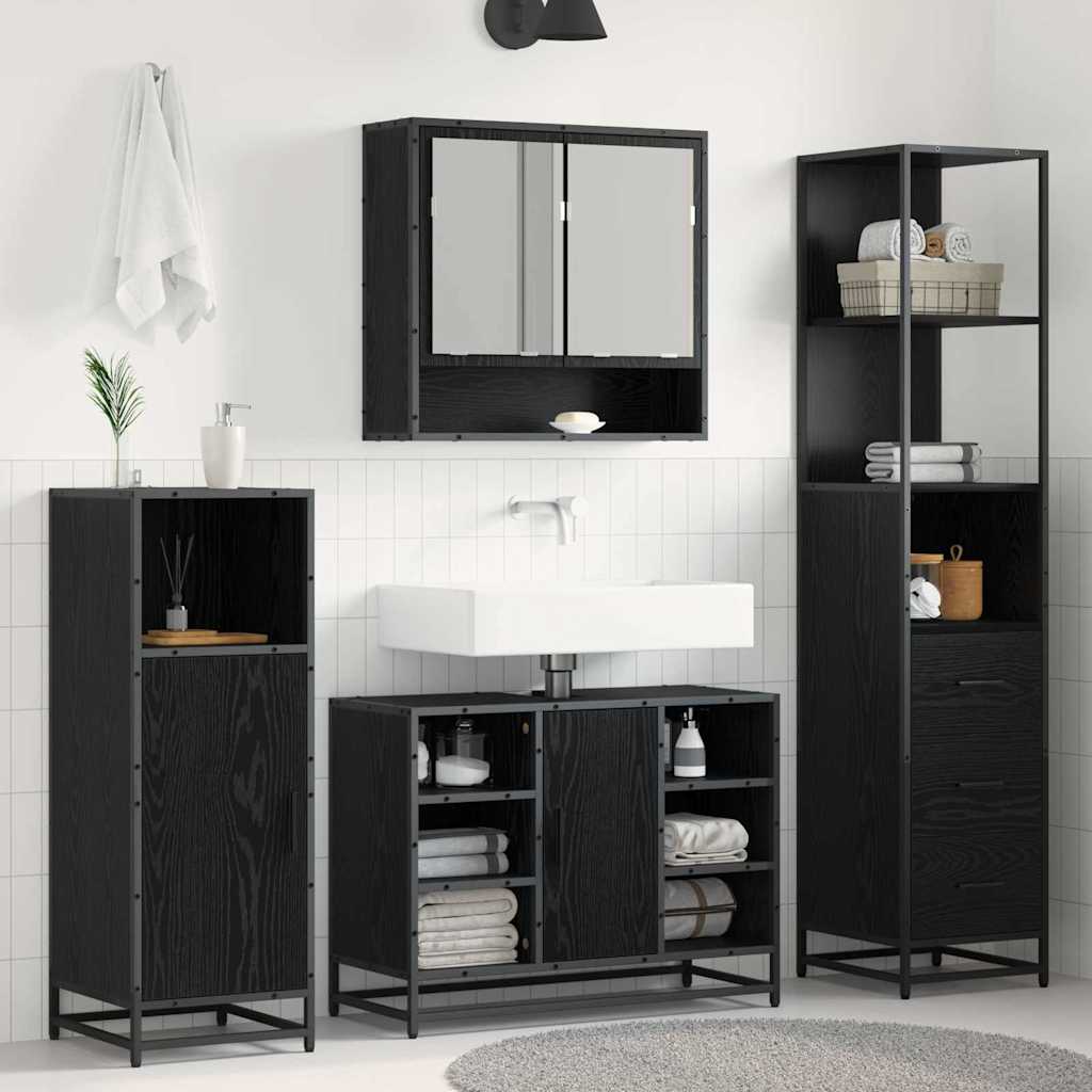 Badezimmermöbel-Set Schwarz Eichen-Optik 35 x 37,5 x 166 cm