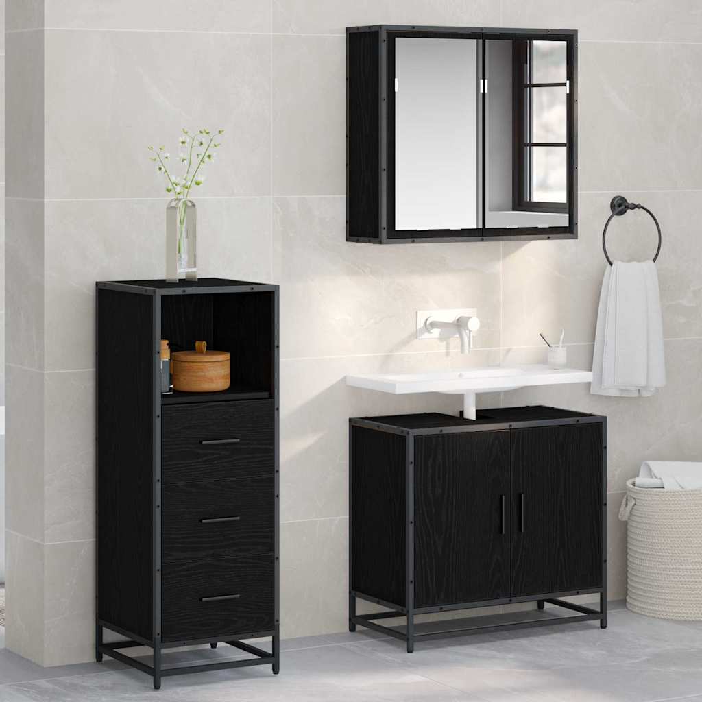 Badezimmermöbel-Set Schwarz Eichen-Optik 35 x 37,5 x 100 cm